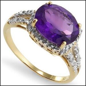 Gorgeous 10K Yellow Gold Diamonds and 2.40 CTW Amethyst Size 7 Designer Ring